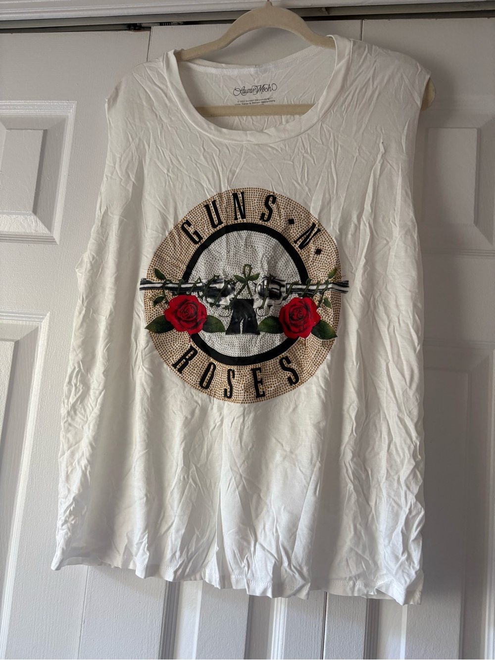 Lauren Moshi White Tank with Red Rose Guns N' Roses Graphic